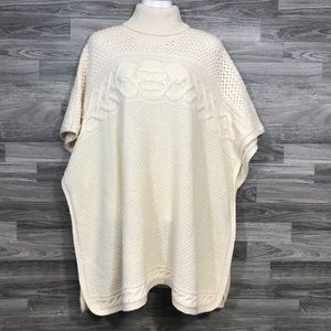 Lauren Ralph Lauren Cable Knit Alpaca Wool Sweater Poncho Turtleneck